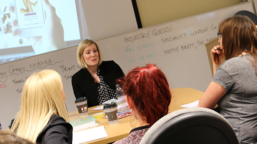 Hattie Brett speaking to the School's magazine students in 2014 