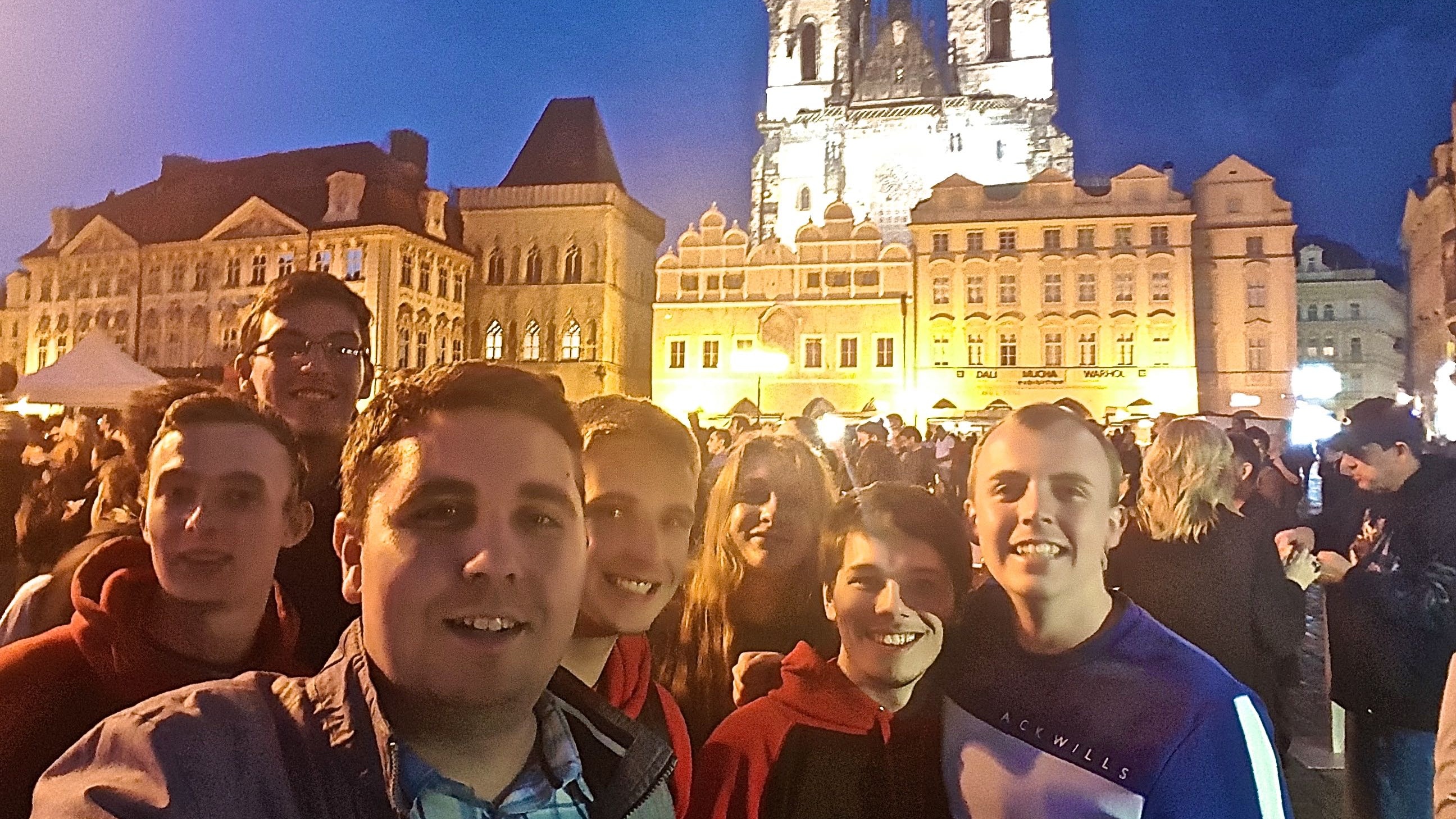 Dr Dan Bickerton and students in Prague