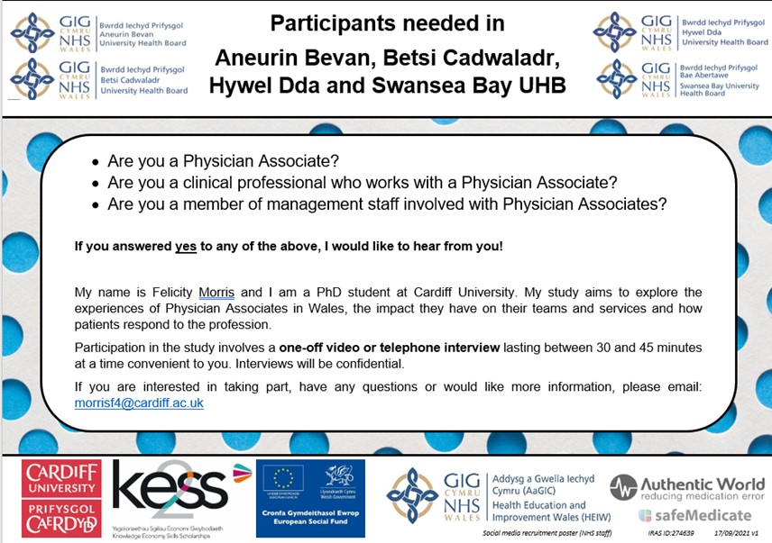Further information on study participation. Email Felicity for detail.