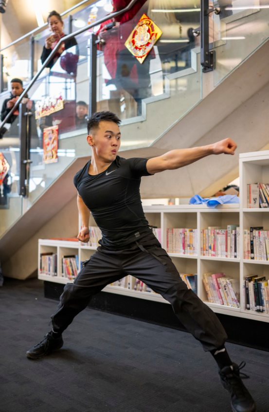 Cardiff Confucius Institute tutor performing Kung Fu