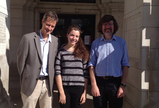 Pictured: Prof Rudolf Allemann (Head of School) Dale Lyons and Dr Chris Morley (Director of Learning and Teaching).