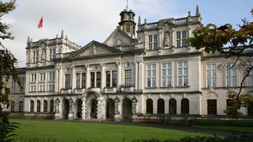 Cardiff university main building front view. light stone civic type building.