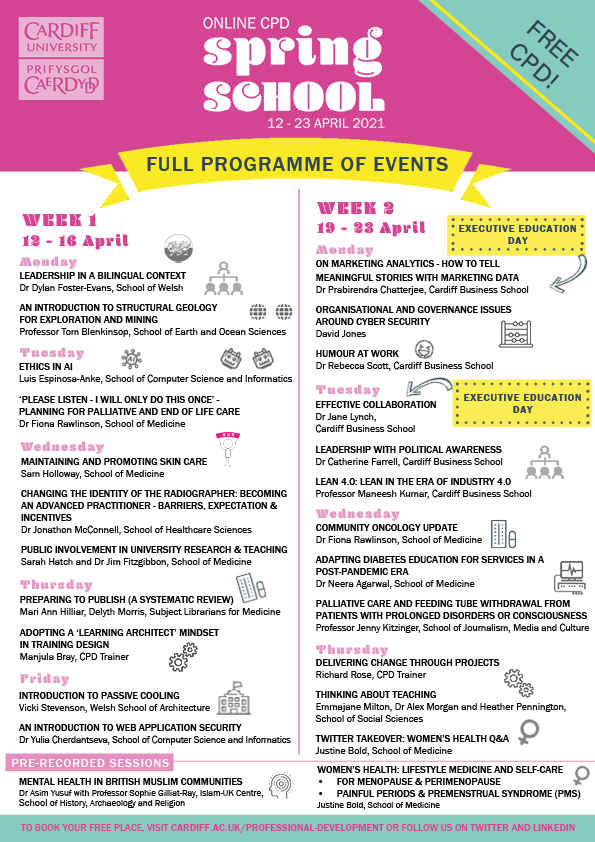 Poster for Spring Online School in English