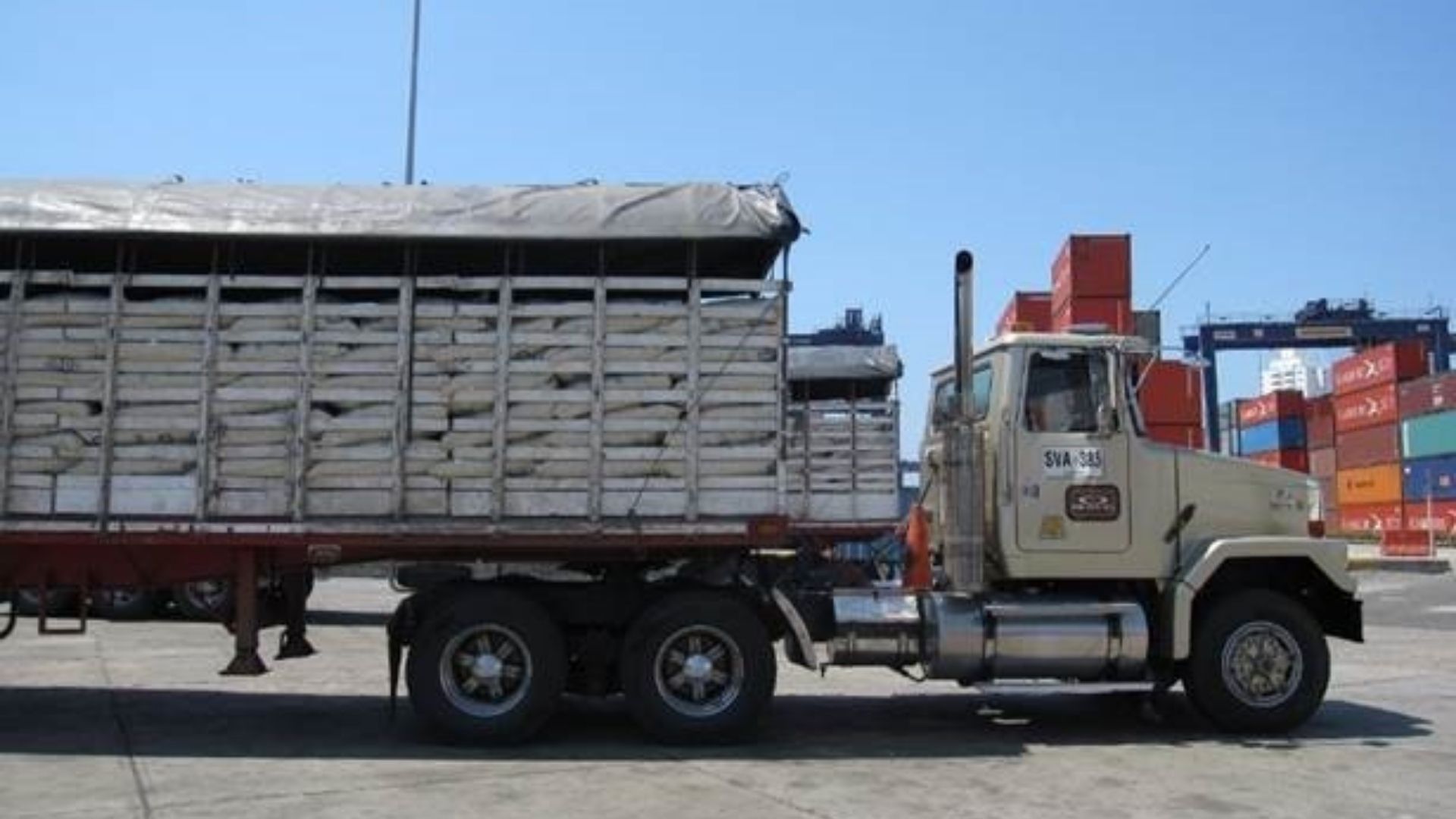 Lorry parked in port