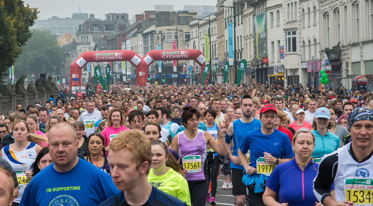 Cardiff Half Marathon runners on Castle Street