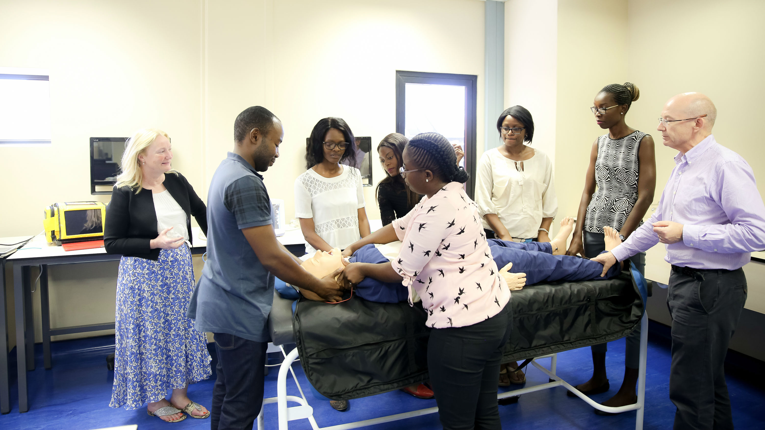 Prof Judith Hall and Dr Brian Jenkins supervise simulation class