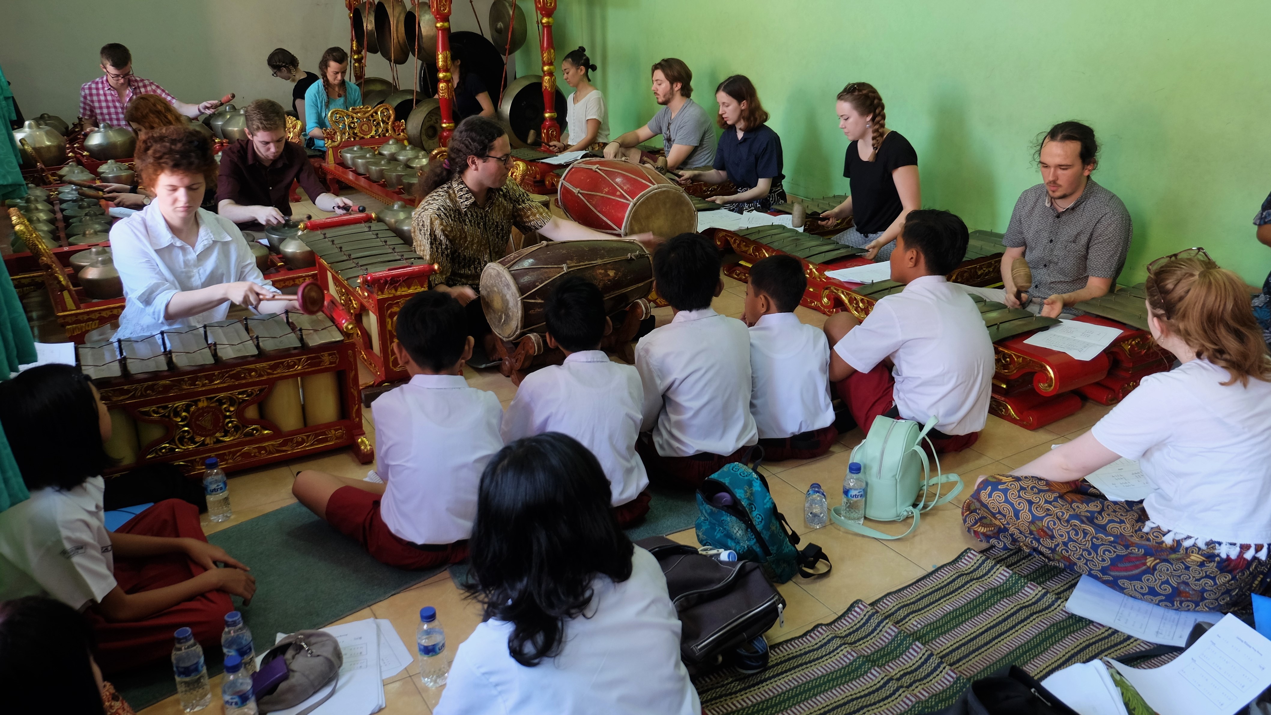 Gamelan ensemble performing in Pangudi Luhur primary school, Surakarta, Java