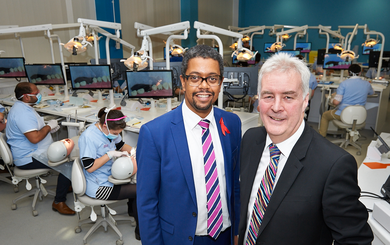 Vaughan Gething AM and Prof. Mike Lewis in dental simulation suite