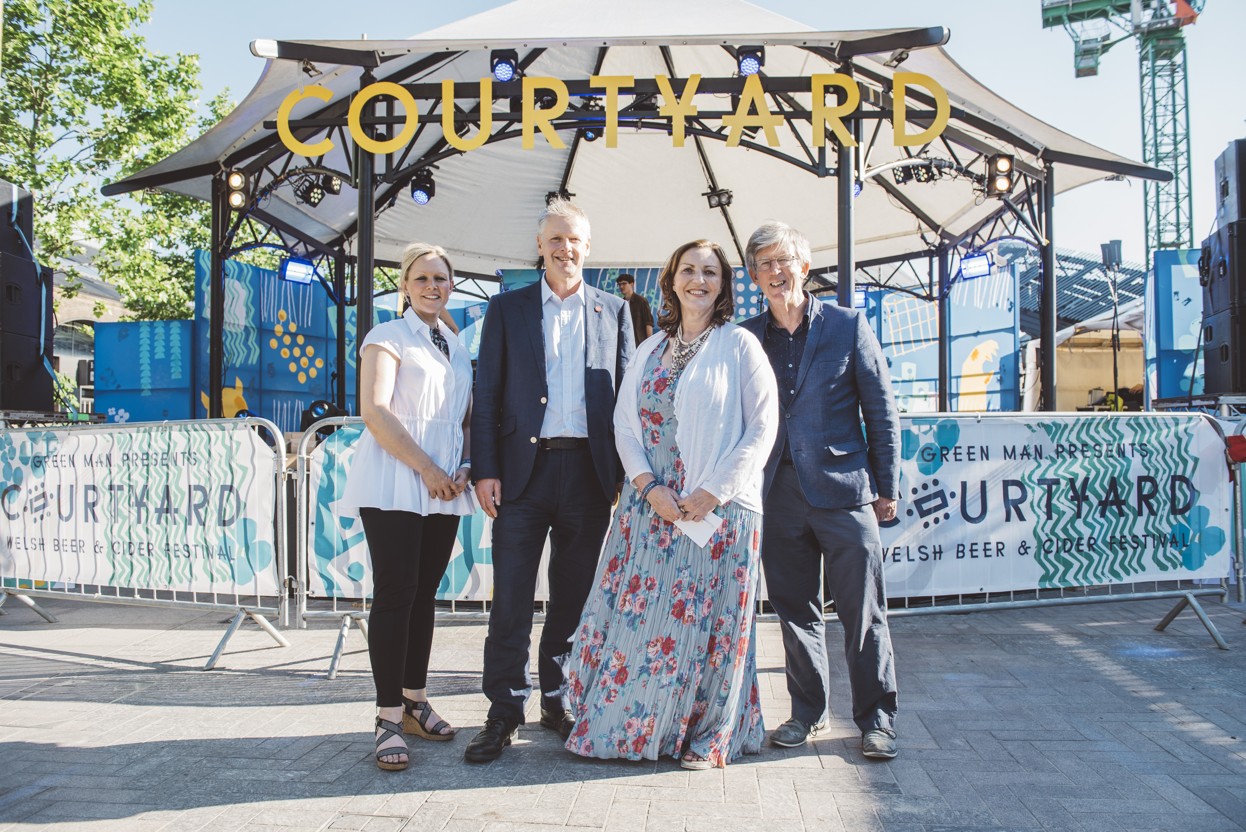 Sara Pepper, Professor Colin Riordan, Fiona Stewart and Professor Ian Hargreaves at Courtyard Beer Festival