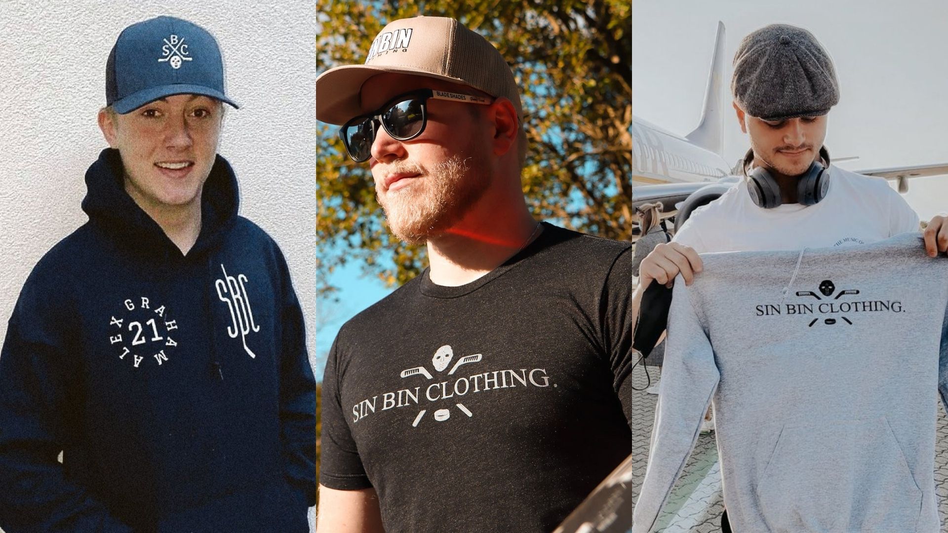 Three men wearing sport clothing