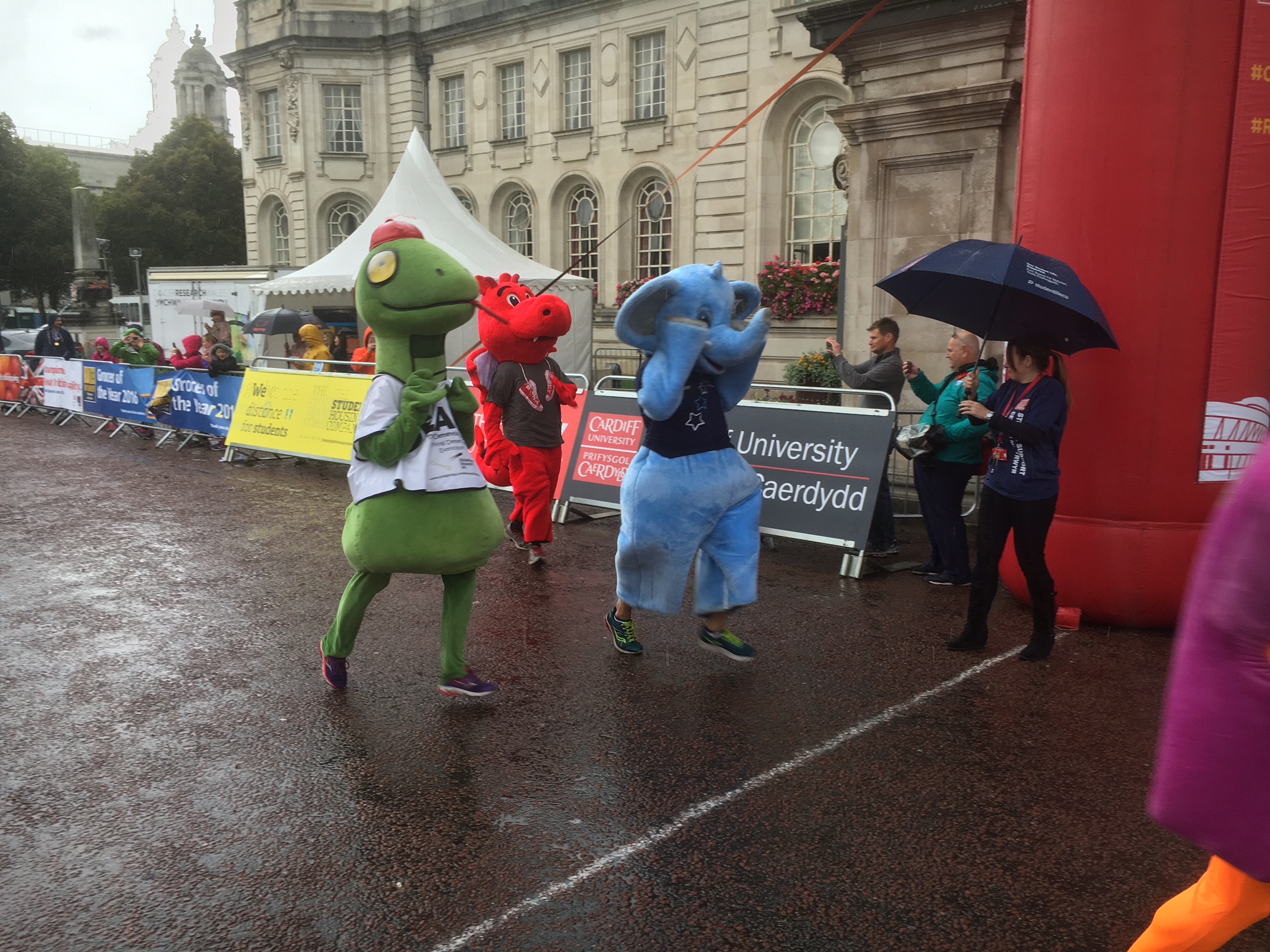 Mascots on the finish line