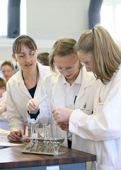 Year 7 and 8 pupils in a chemistry lab - Salters Chemistry Festival 2014