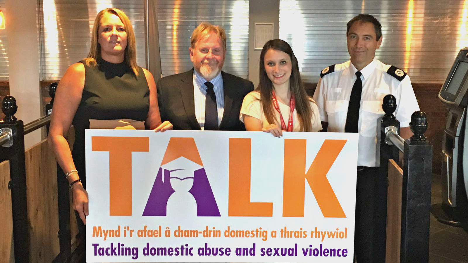 Julie Grady, John Cowley, Hollie Vice President for Welfare (Students' Union) and South Wales Police